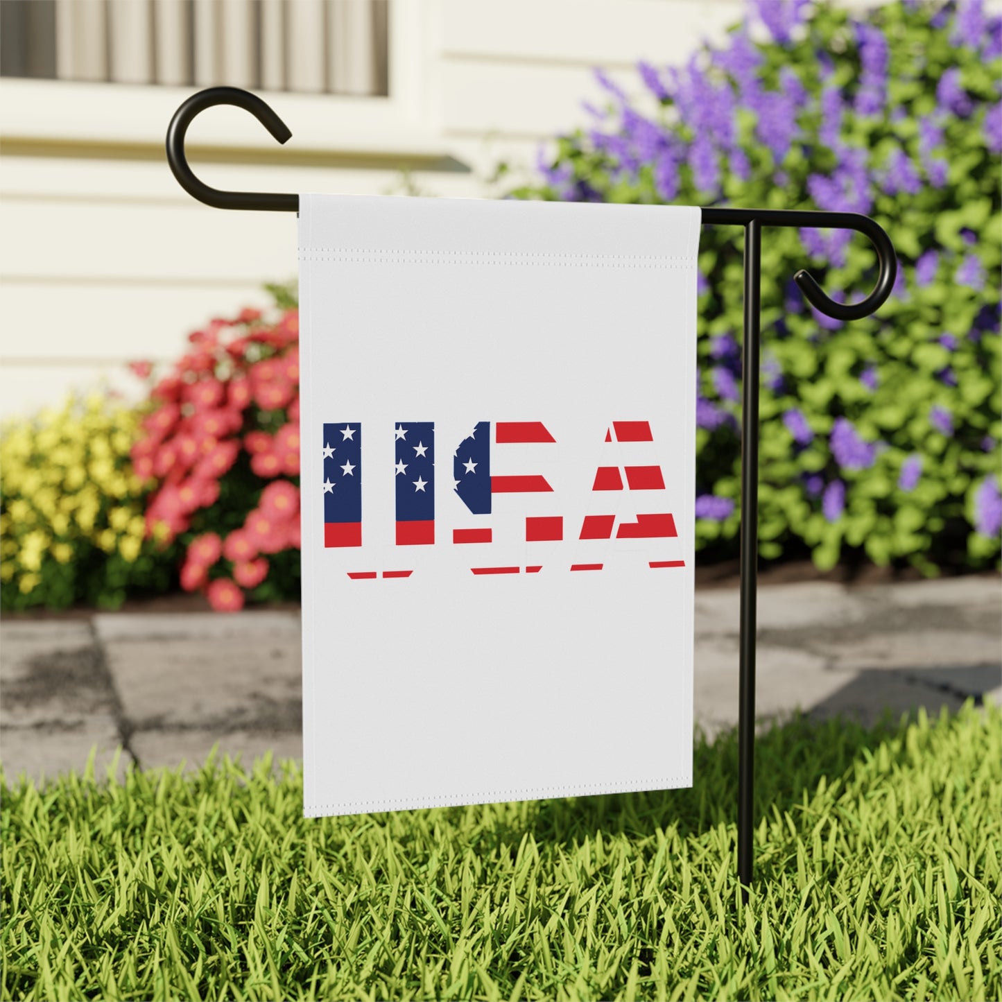USA flag garden banner for patriotic yard decor, featuring the American flag design for Memorial Day celebrations.