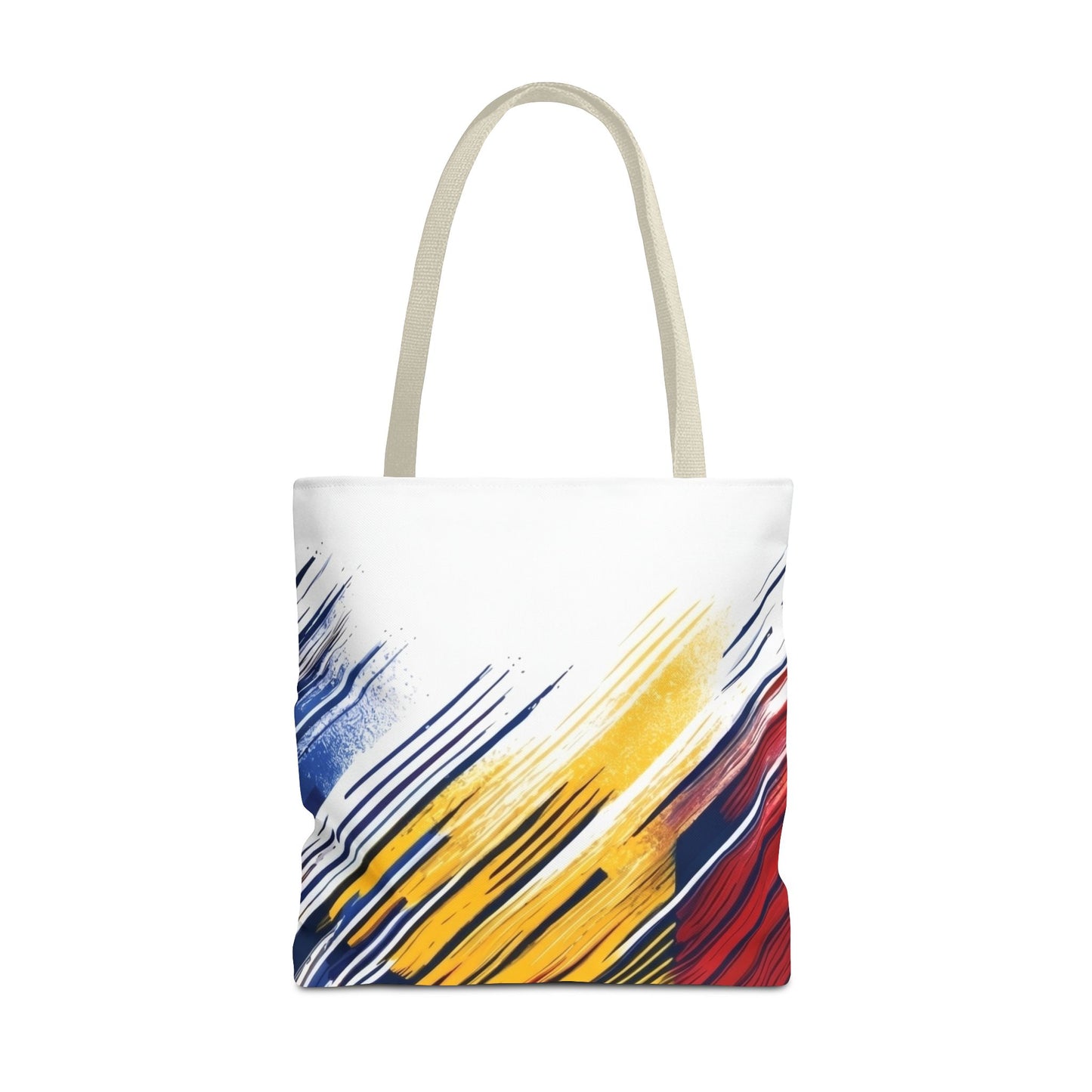 Abstract Brushstroke Tote Bag - Bold Red, Yellow & Blue All-Over Print