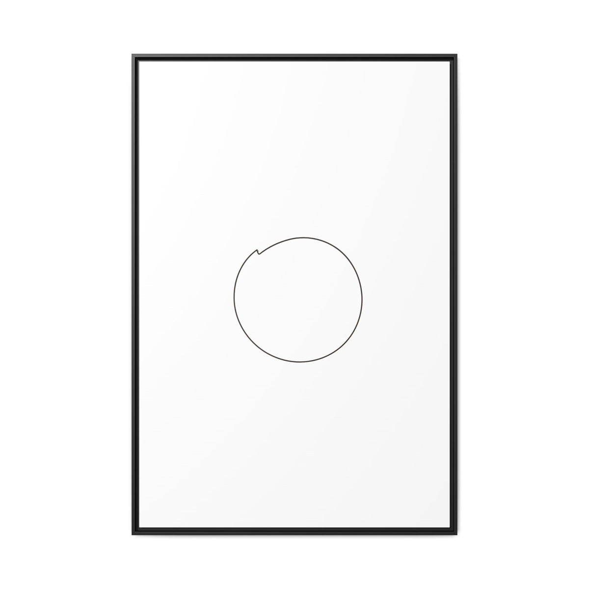 Framed matte canvas wall art featuring a minimal circular line design, showcasing modern abstract artwork by Printify.