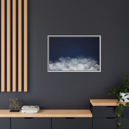 Framed night sky clouds canvas wall art by Printify featuring starry sky and moody cloud details in a matte finish.