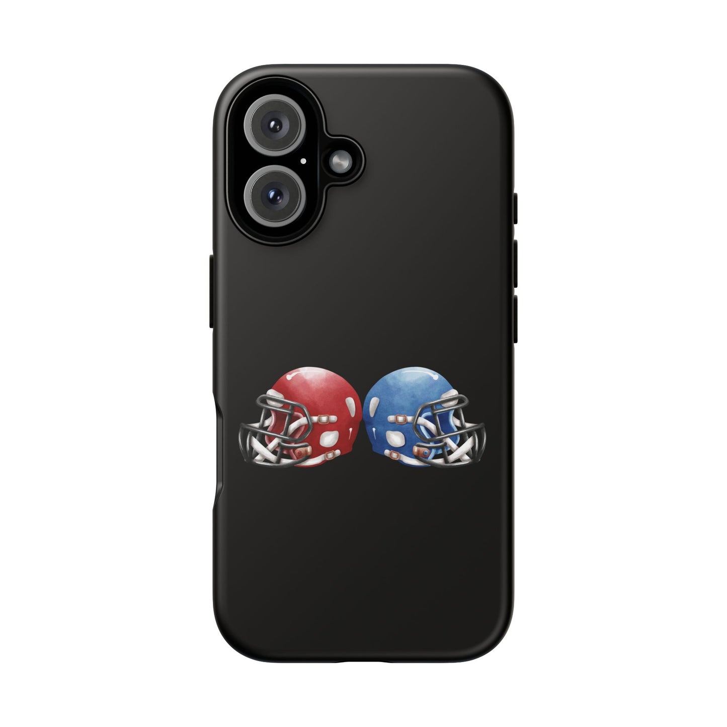 Red and blue football helmet tough phone case for iPhone, protective Printify cover with detailed helmet design on the front.