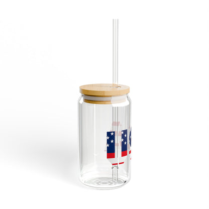 USA Flag Sipper Glass | 16oz Reusable Drinkware, Patriotic Glass, Summer Party Essential, 4th of July Celebration, Eco-Friendly Gift - TRV