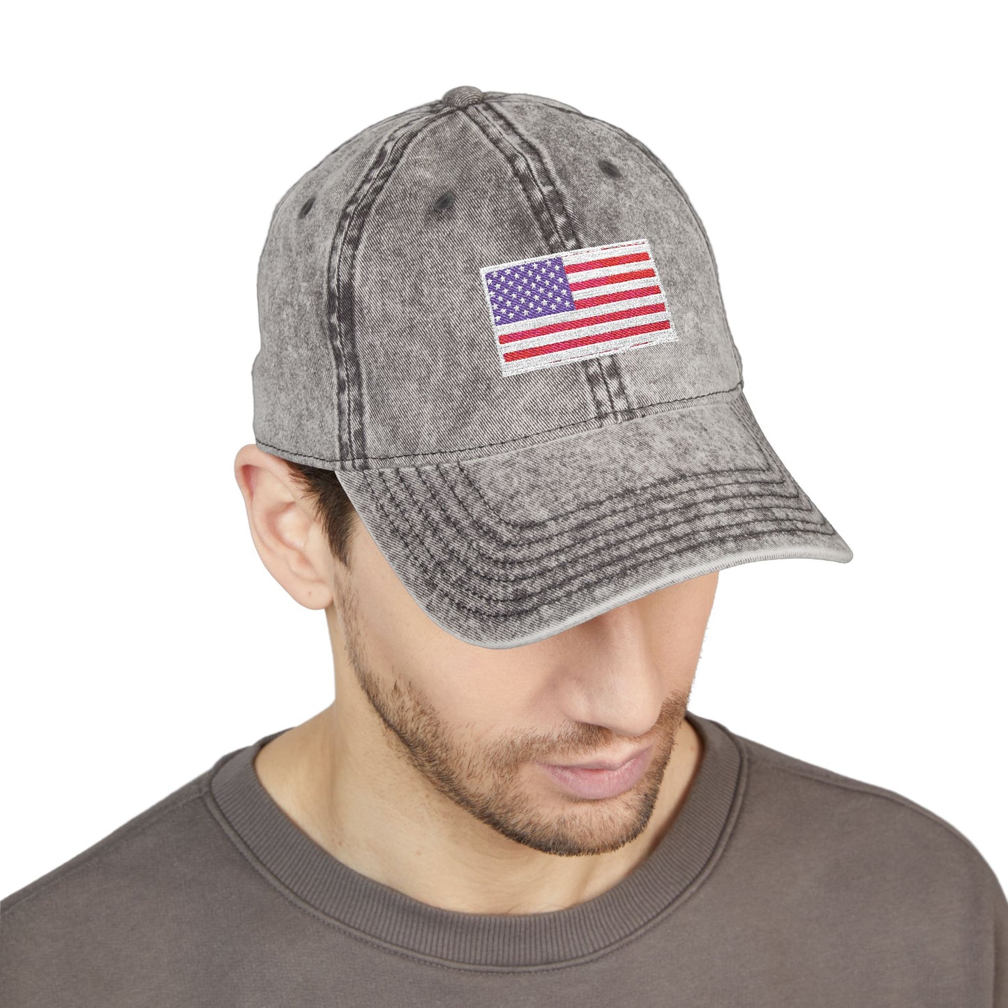 Embroidered Vintage Cap with USA Flag Design - TRV