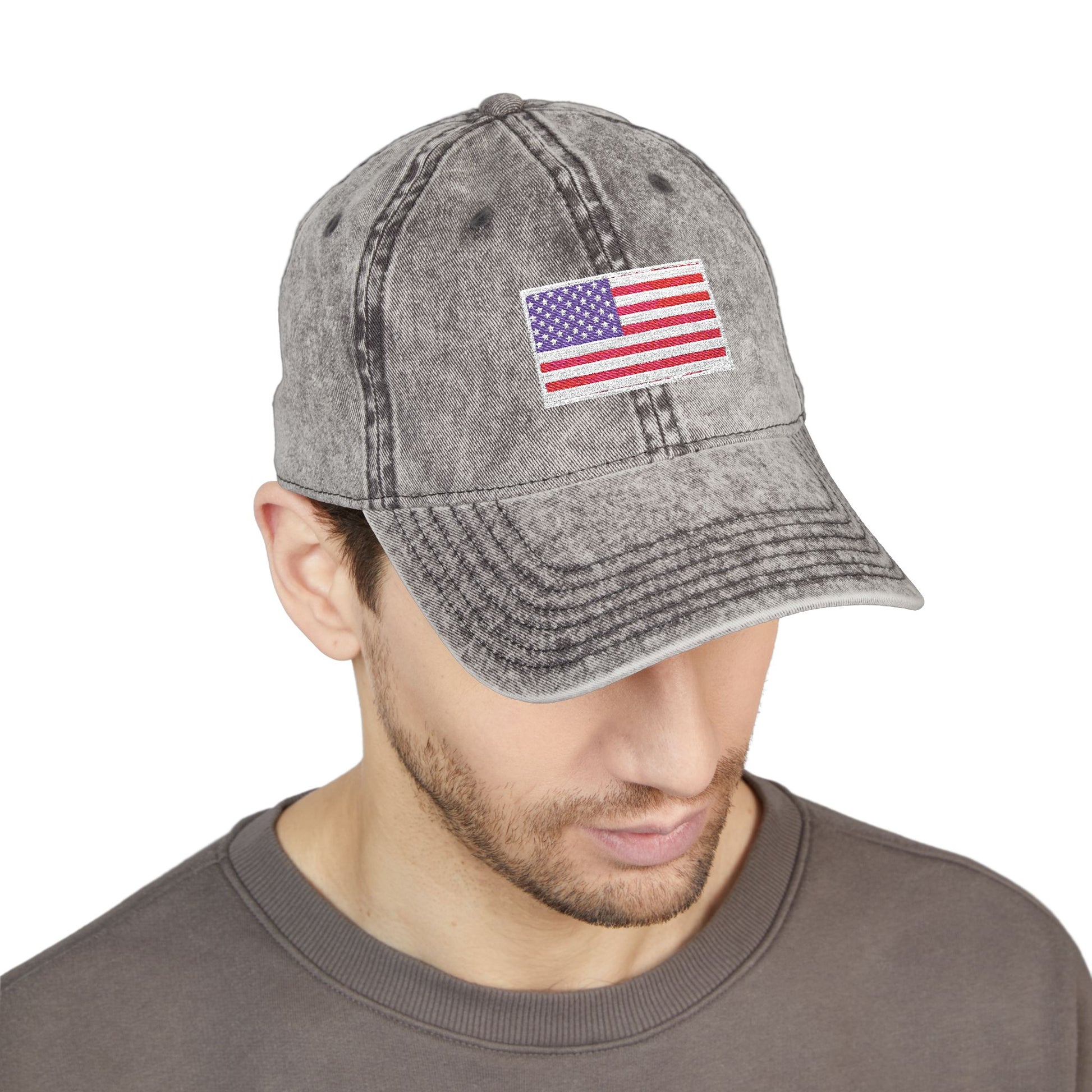Embroidered Vintage Cap with USA Flag Design - TRV