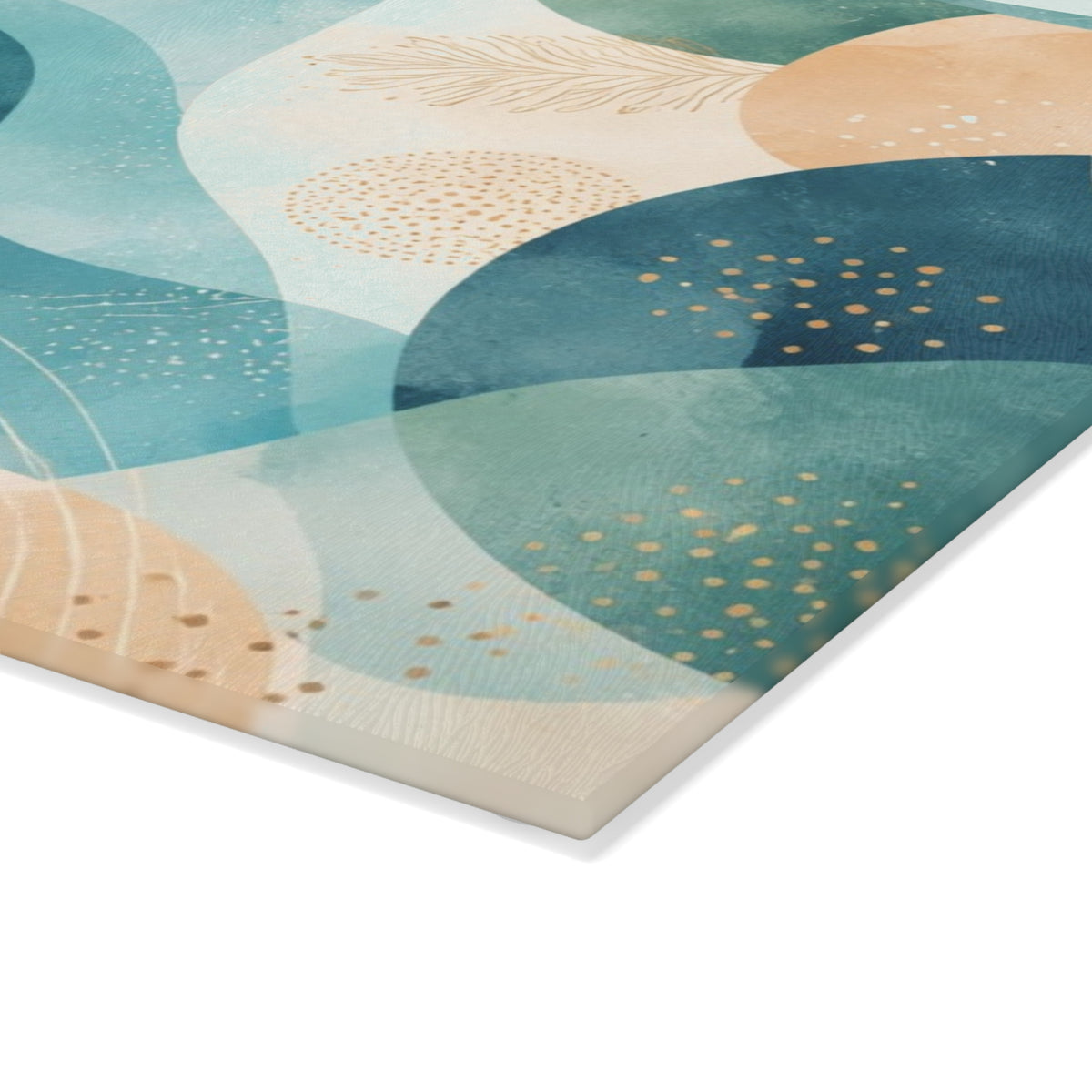 Abstract Ocean Waves Glass Cutting Board — Coastal Blue & Coral Decorative Chopping Board