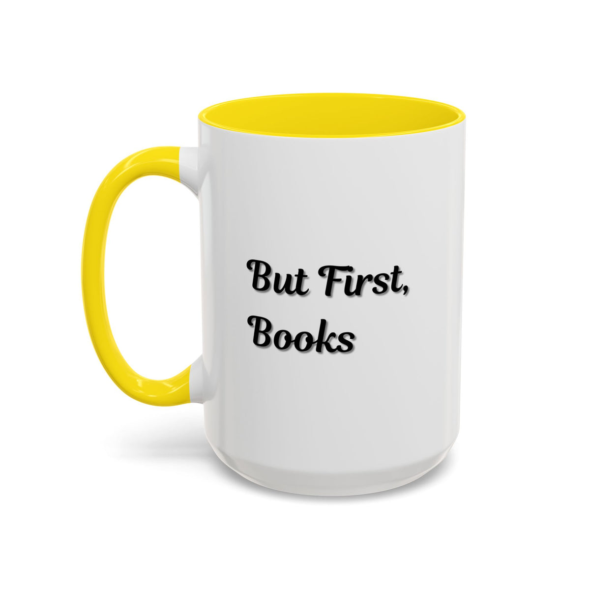 Printify "But First, Books" coffee mug featuring book lover quote in 11oz size, perfect for reading enthusiasts.