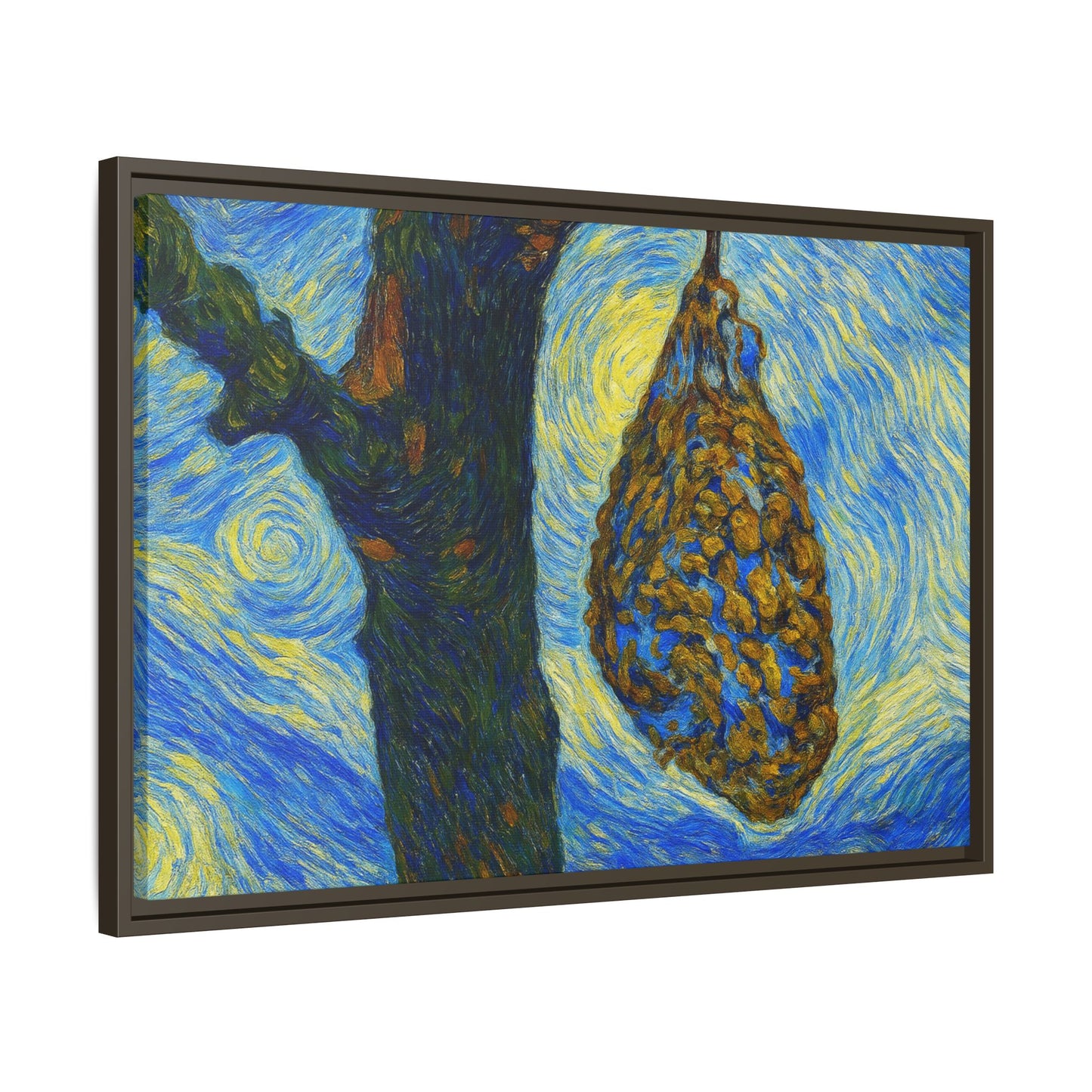 Framed matte canvas art of a starry nut cluster with dried plum colors, printed by Printify, showcasing detailed botanical artwork.