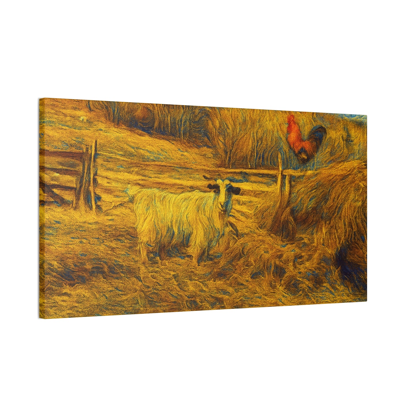 Rustic Farmhouse Canvas Print with Goat and Rooster, Country Decor, Animal Art, Gift for Farmers, Farmhouse Wall Art, Rustic Home Decor