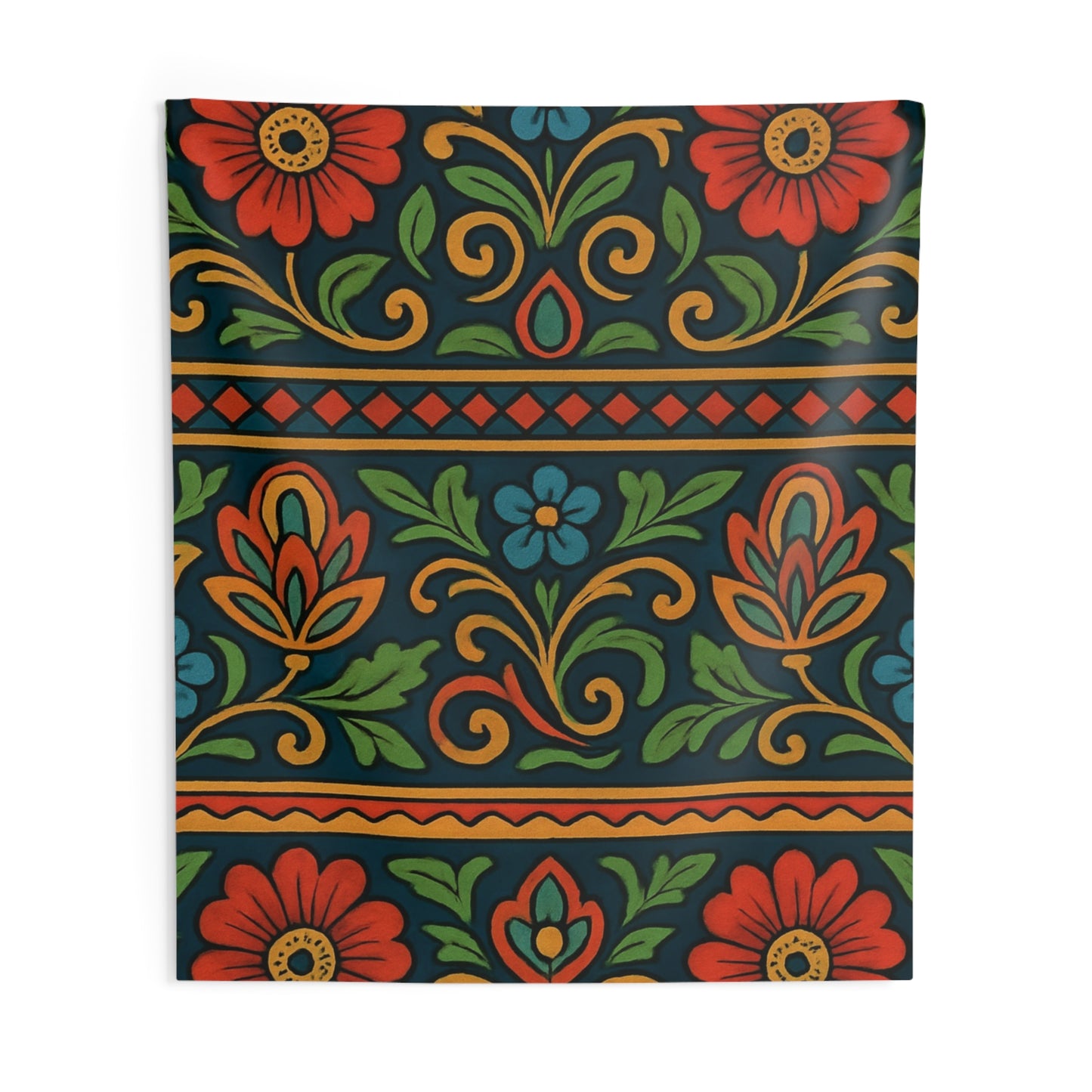 Folk Floral Indoor Wall Tapestry — Vibrant Boho Flower Pattern