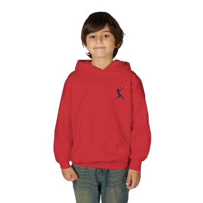 Youth baseball silhouette hoodie for kids, featuring a baseball player design, made by Printify, casual pullover for young sports fans.