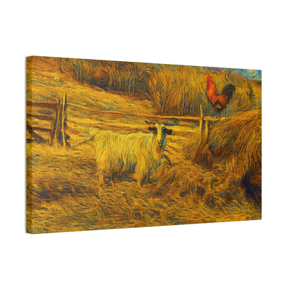 Farmhouse Canvas Wall Art - Rustic Animal Decor, Goat and Rooster Painting, Country Home, Farmhouse Style, Gift for Farmers - TRV