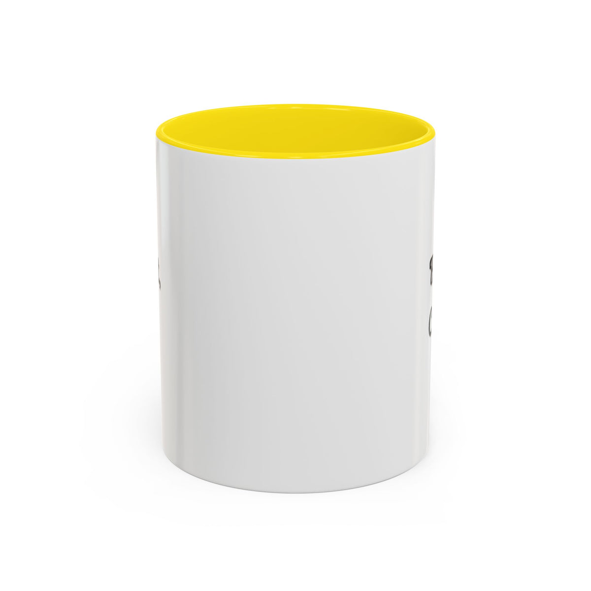Black handle and rim coffee mug with "But First Coffee" print, 11oz or 15oz size, by Printify, shown from a front view.