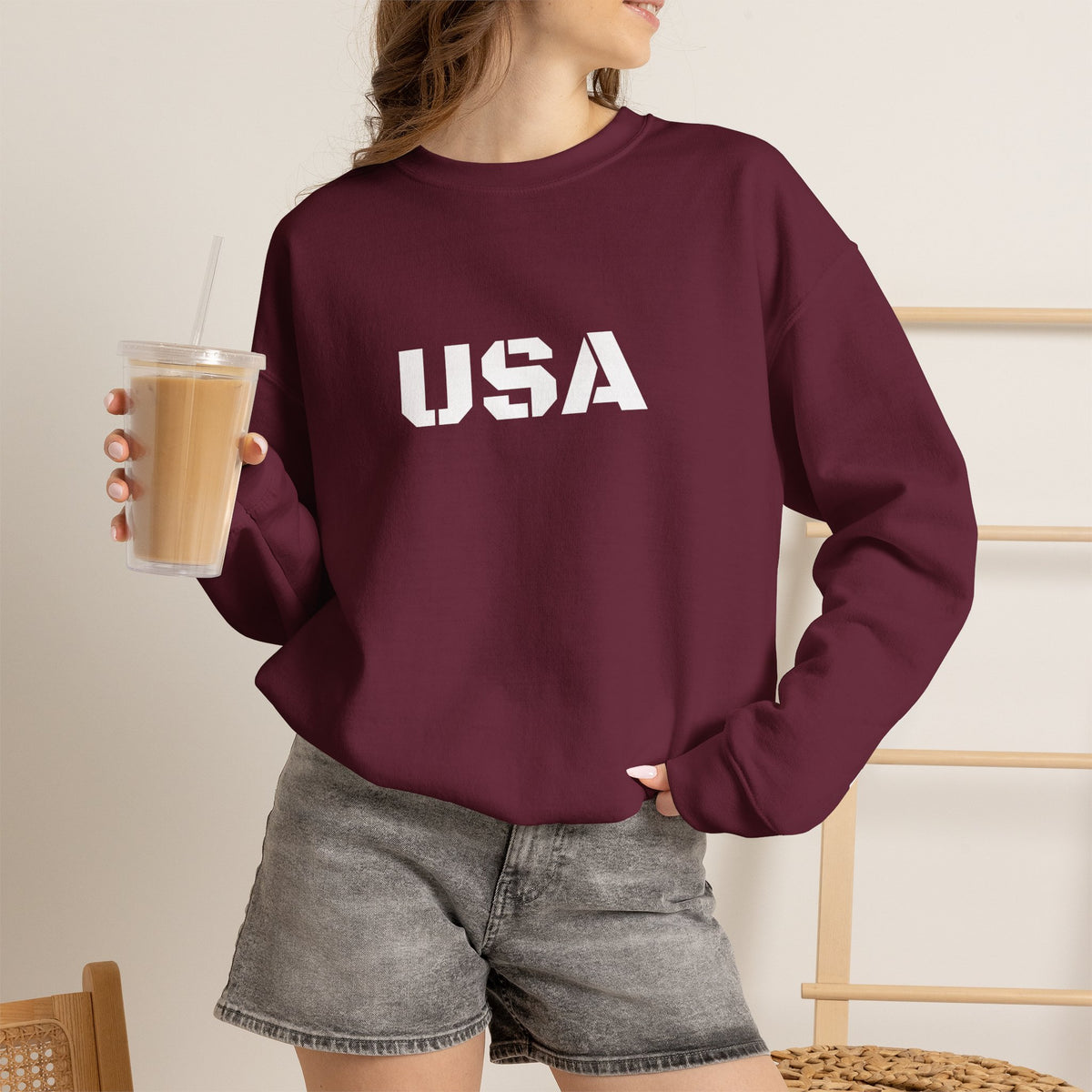 Printify USA crewneck sweatshirt featuring patriotic design, soft fabric, perfect for casual wear and seasonal comfort.