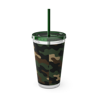 Stylish Camo Tumbler, 16oz Cup with Straw, Perfect for Outdoor Adventures, Gifts for Him, Travel Mug, Eco-friendly Drinkware, Camping - TRV