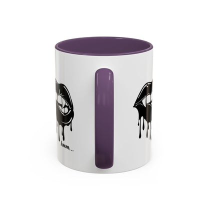 Black accented Dripping Bite Coffee Mug by Printify, 11oz or 15oz ceramic mug with unique dripping design.
