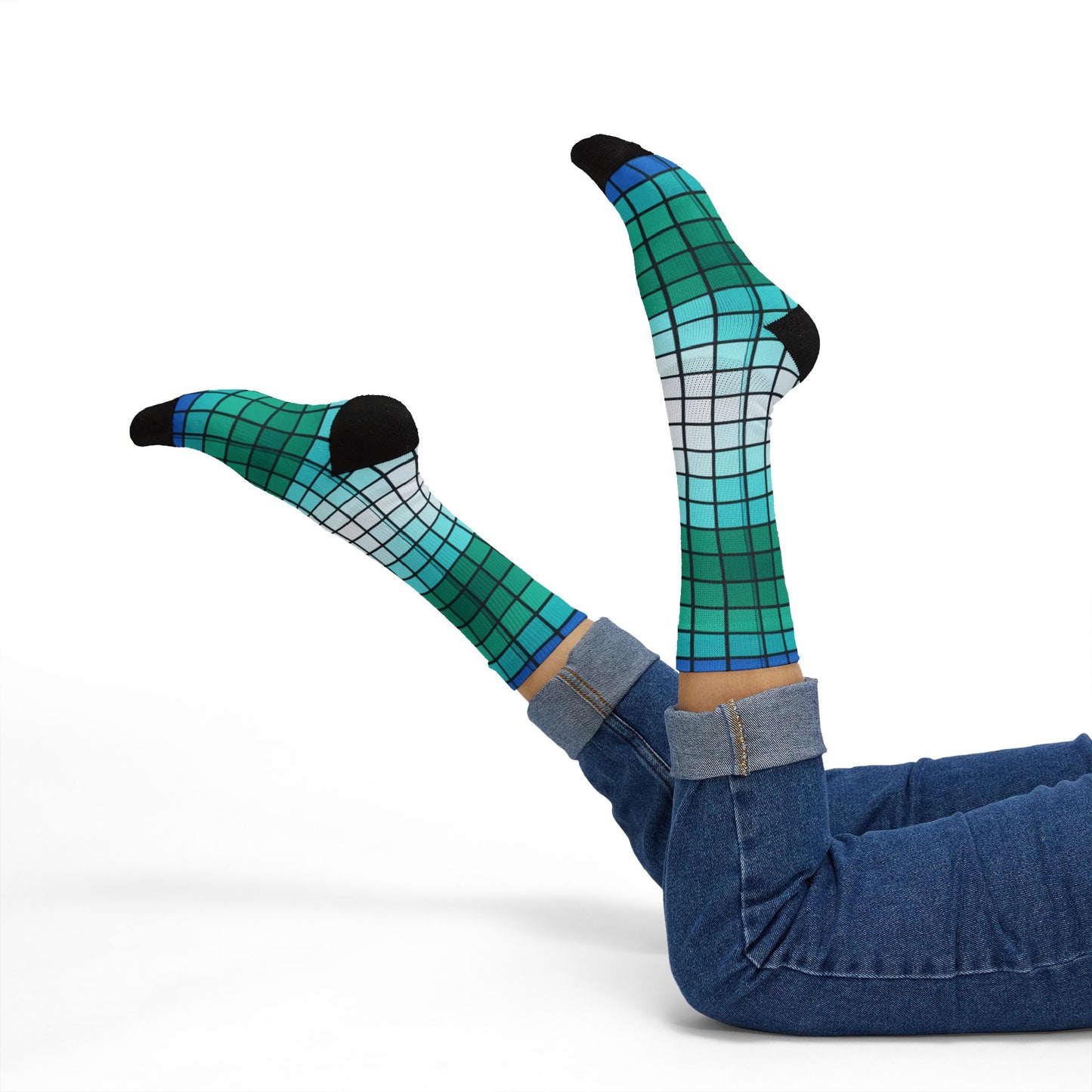 Teal Gradient Grid Socks | Sublimation Patterned Socks