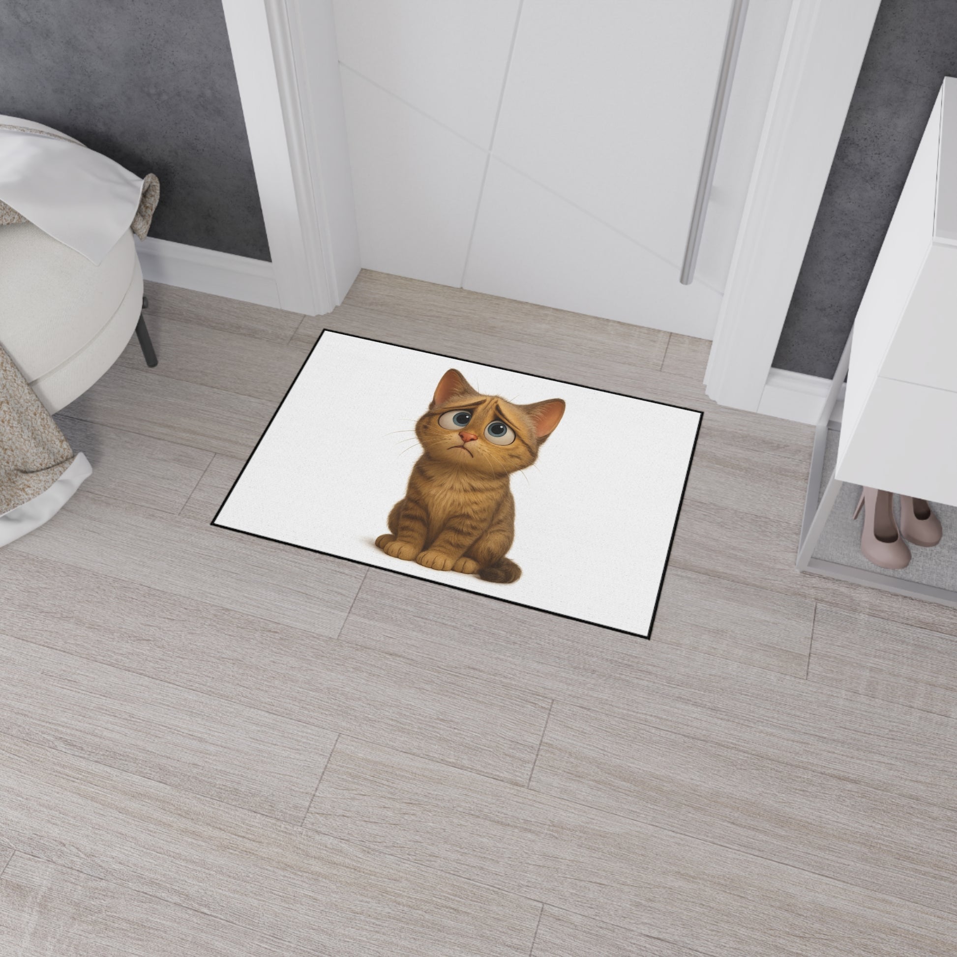 Heavy-duty cat-themed floor mat with cute cat design, ideal for entrances and perfect as a gift for cat lovers.