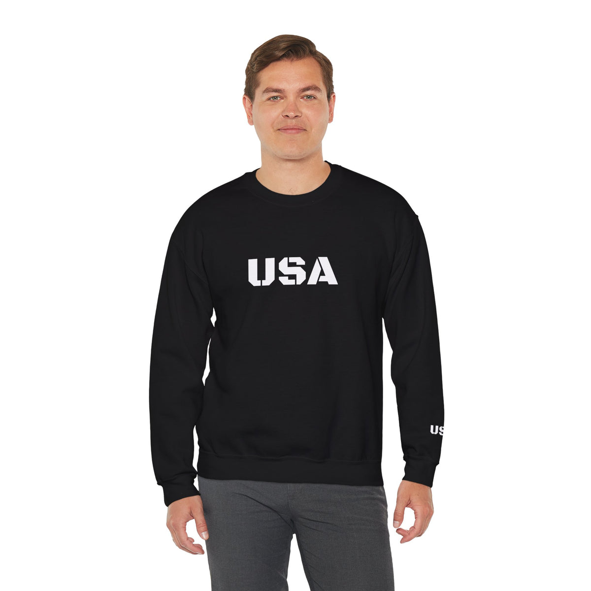 Printify USA crewneck sweatshirt featuring a cozy patriotic design, perfect for all seasons and casual wear.