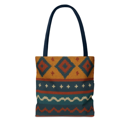 Southwestern diamond pattern tote bag with Aztec tribal geometric print, featuring sturdy handles and vibrant design.
