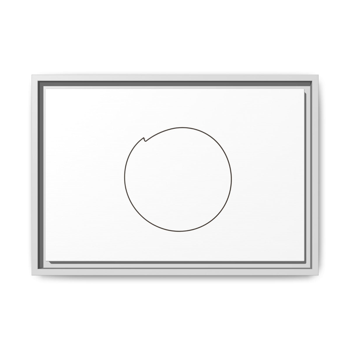 Framed matte canvas wall art featuring a minimal circular line design, by Printify, hanging on a modern living room wall.