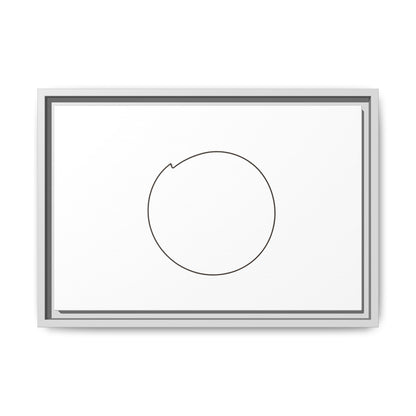 Framed matte canvas wall art featuring a minimal circular line design, by Printify, hanging on a modern living room wall.