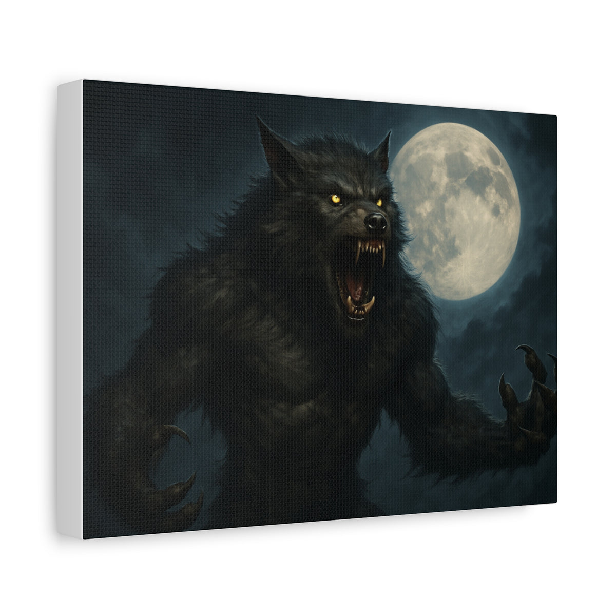 Spooky full moon werewolf moon matte canvas print, dark night sky wall art, horror-themed full moon artwork by Printify