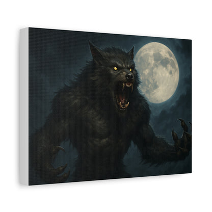 Spooky full moon werewolf moon matte canvas print, dark night sky wall art, horror-themed full moon artwork by Printify