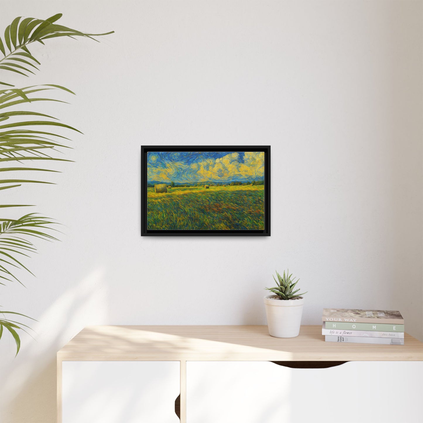 Framed multi-color landscape matte canvas print by Printify showing a scenic outdoor view with vibrant colors and detailed framing.