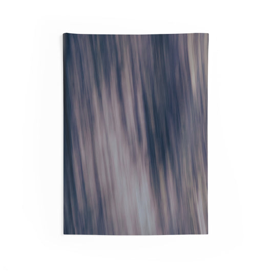 Abstract blurred lines tapestry featuring moody blue tones, wall art by Printify, ideal for modern home decor.