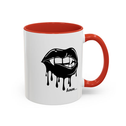 Black Dripping Lips graphic coffee mug with bite design, available in 11oz or 15oz, by Printify.
