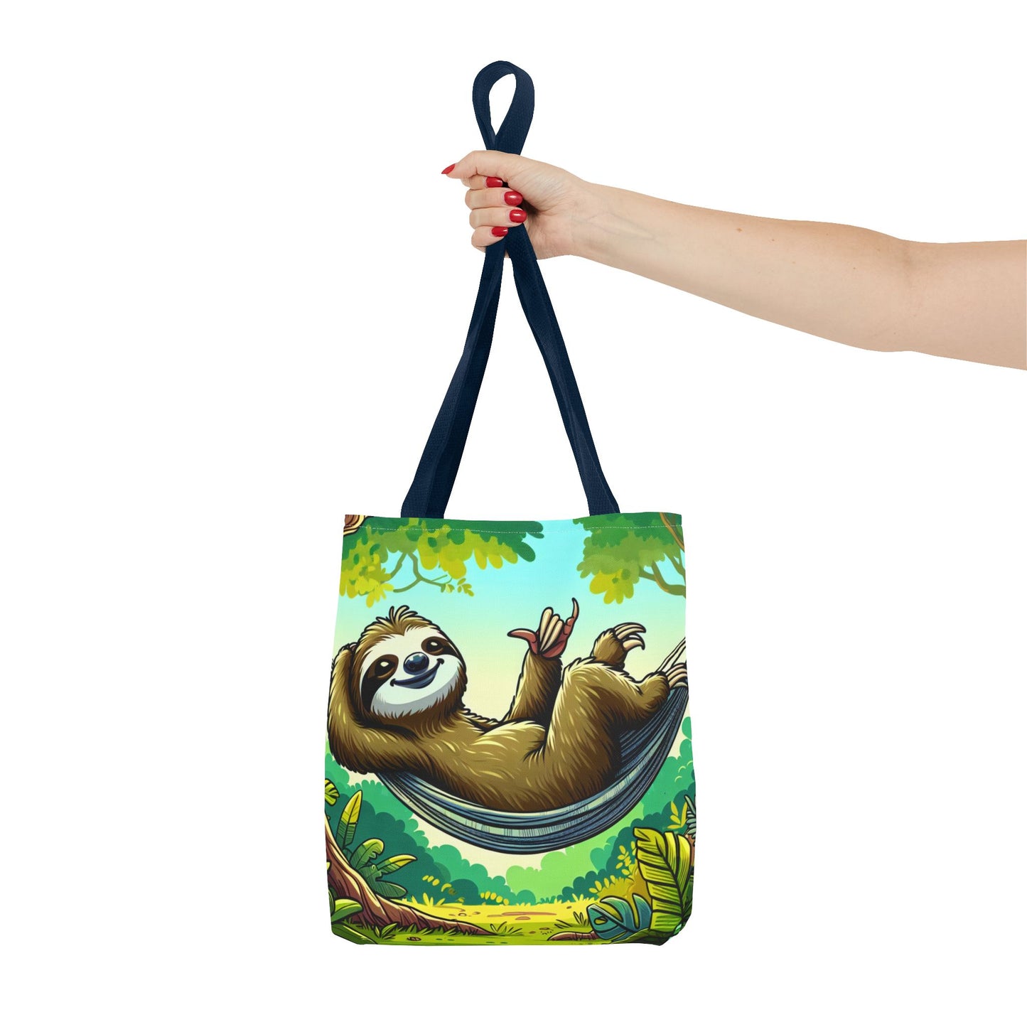 Printify sloth tote bag, eco-friendly canvas bag featuring a cute sloth design, perfect for animal lovers and casual outings.