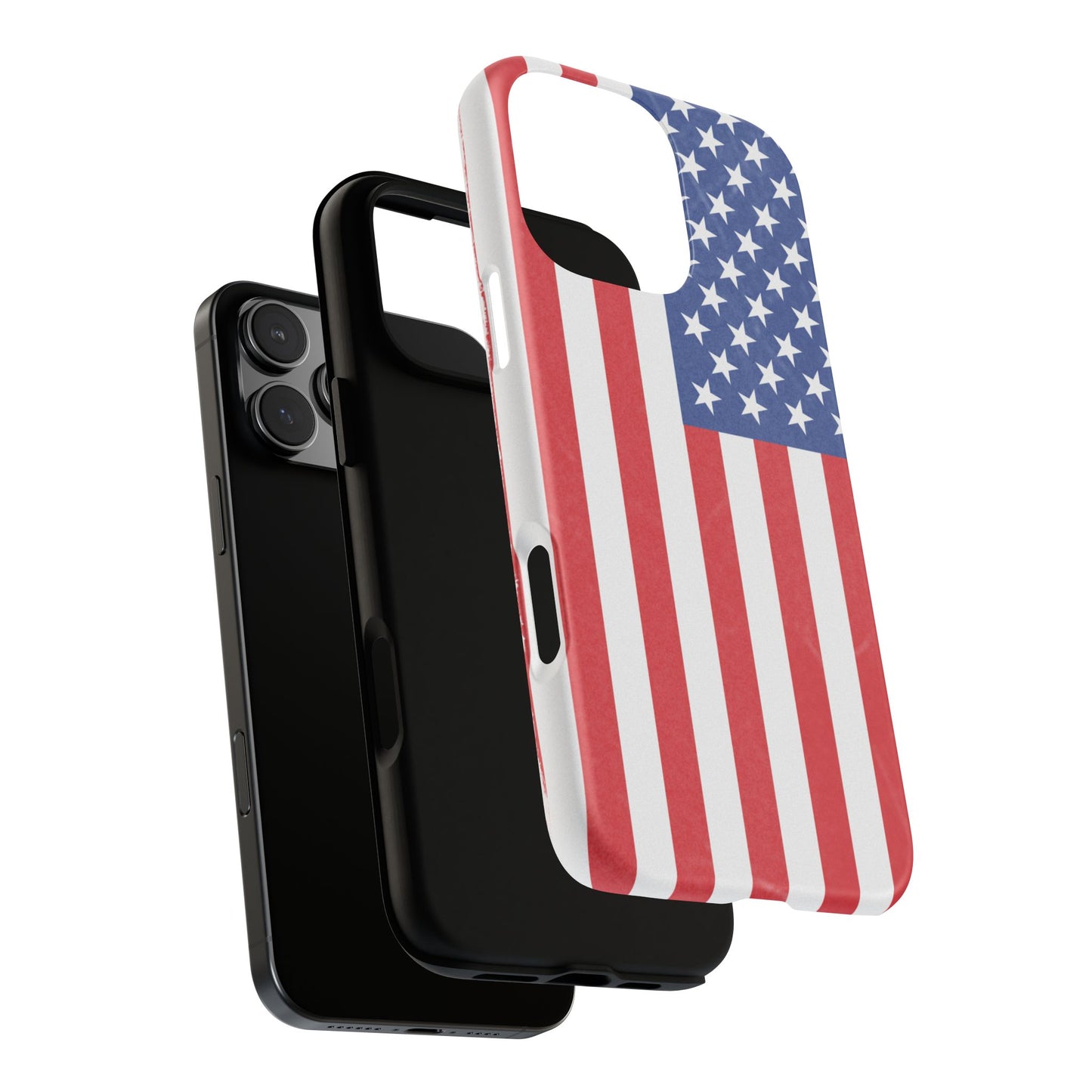 American flag tough phone case for iPhone by Printify, featuring durable patriotic design with bold flag graphics.