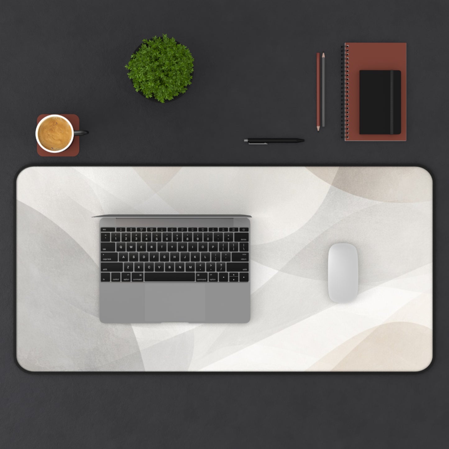 Neutral Abstract Waves Desk Mat | Minimal Office Mouse Pad