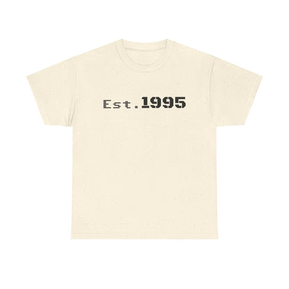 Vintage minimalist Est. 1995 T-shirt by Printify featuring clean typography and a classic birthday design.