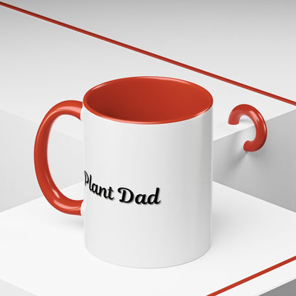 Black-handle Plant Dad coffee mug with plant-themed design, 11oz size, perfect for plant lovers and gift-giving.