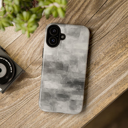 Abstract gray grid print phone case for iPhone, tough protective cover by Printify with modern geometric design.