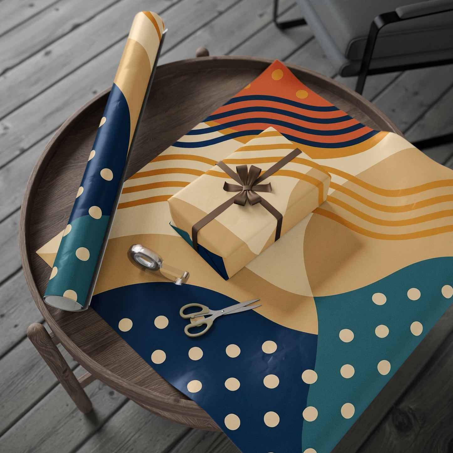 Abstract Retro Wave Wrapping Paper Roll — Mid-Century Geometric Gift Wrap