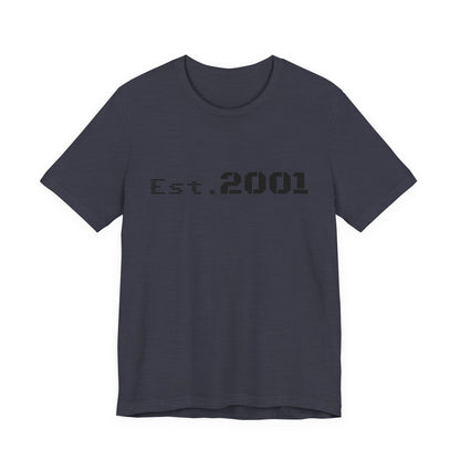 Retro minimalist Est. 2001 graphic T-shirt by Printify featuring a simple birth year design on a casual cotton tee.