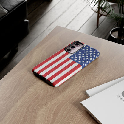 American flag tough phone case for iPhone, durable patriotic design, Printify brand, protective and stylish smartphone cover.