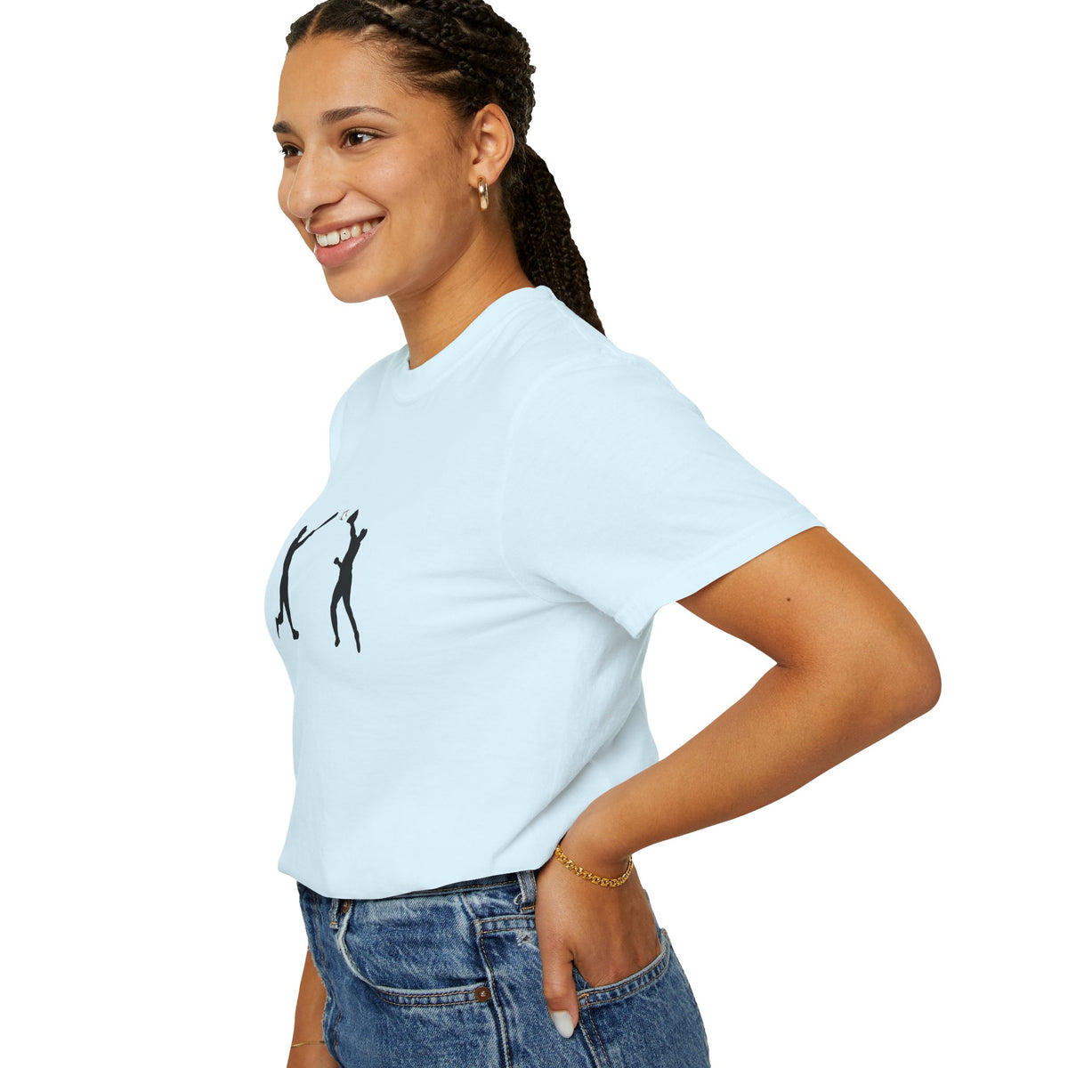 Minimal black baseball silhouette T-shirt featuring a baseball players graphic on a casual Printify T-shirt.