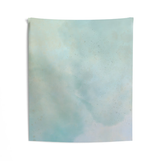Soft aqua cloud wall tapestry by Printify featuring a calming, cloud-inspired design perfect for bedroom or living room decor.