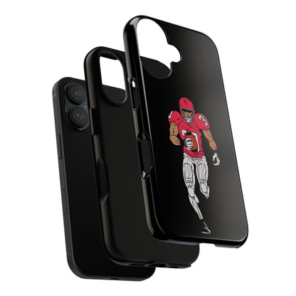 Black football player tough phone case for iPhone, protective sports-themed case by Printify with athletic design.