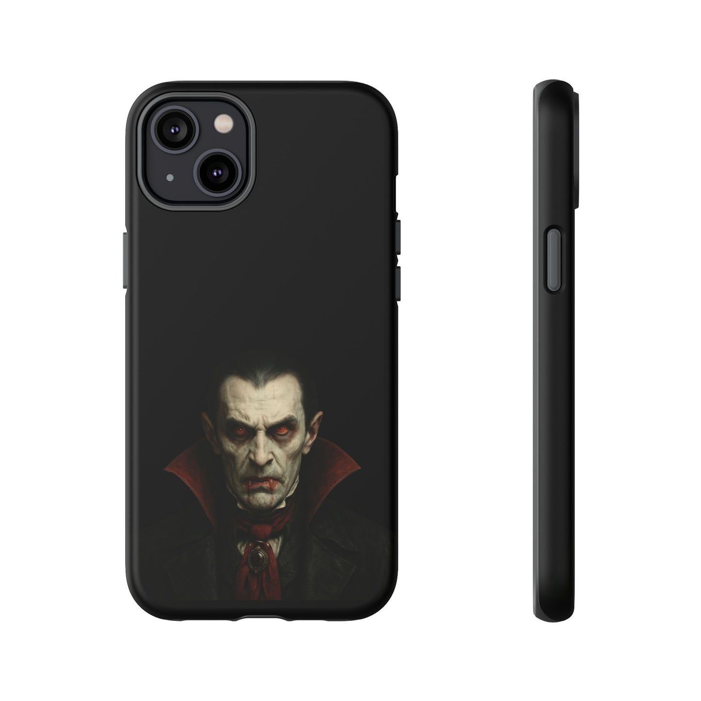 Gothic vampire portrait phone case for iPhone featuring a Dracula horror design, made by Printify.