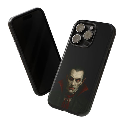 Gothic vampire portrait phone case for iPhone featuring Dracula horror artwork by Printify, with dark, eerie design.