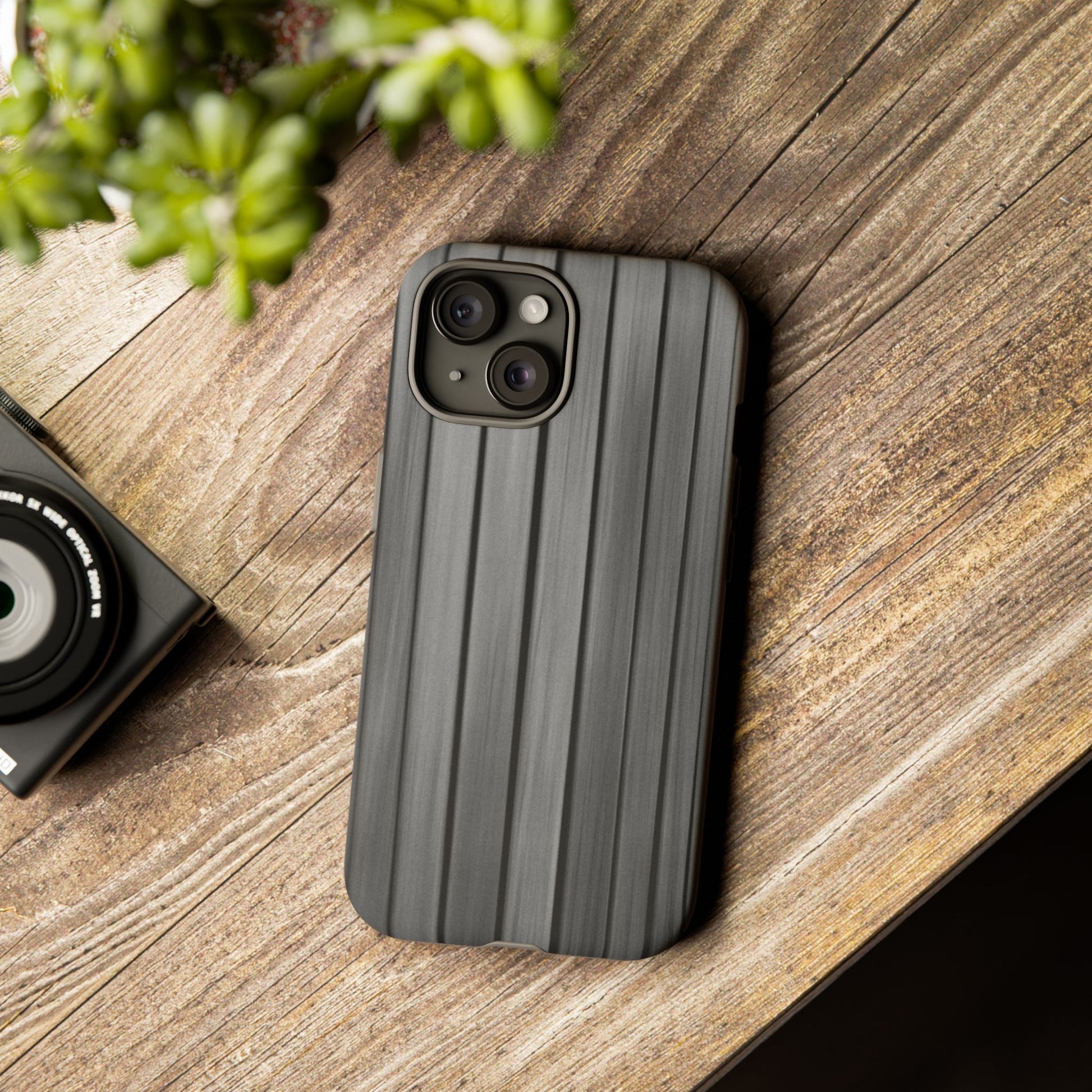 Ribbed metal texture phone case for iPhone, tough protective cover by Printify with durable metal design and precise cutouts.