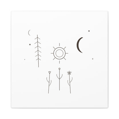 Minimal Sun Moon Botanical Canvas | Stretched Matte Wall Art