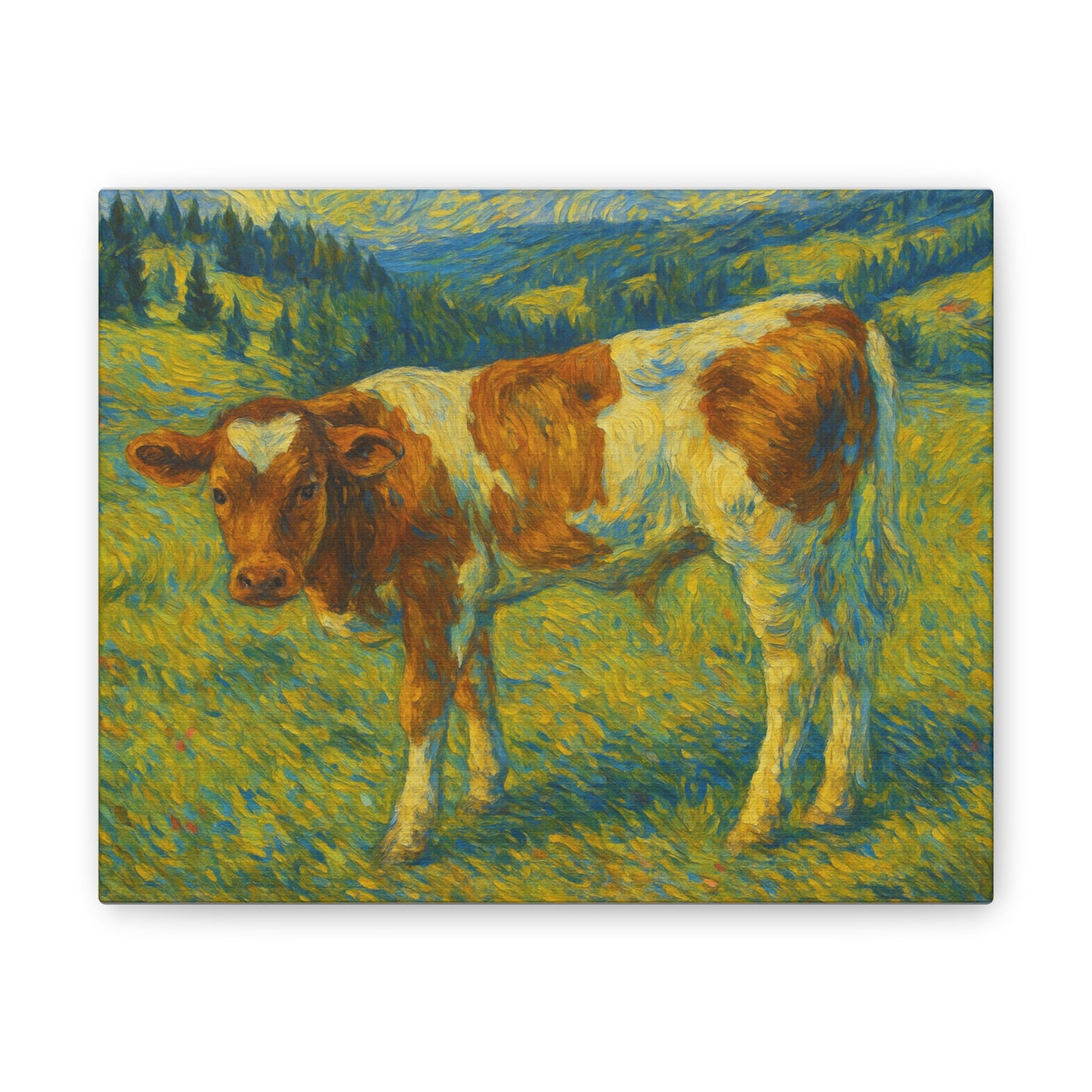 Artistic Cow Canvas Wall Art, Charming Farmhouse Decor, Animal Lover Gift, Rustic Home Accent, Calf Painting, Country Aesthetic