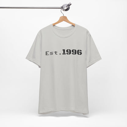Vintage Est. 1996 T-shirt by Printify featuring a retro design, ideal as a birthday gift for someone born in 1996.