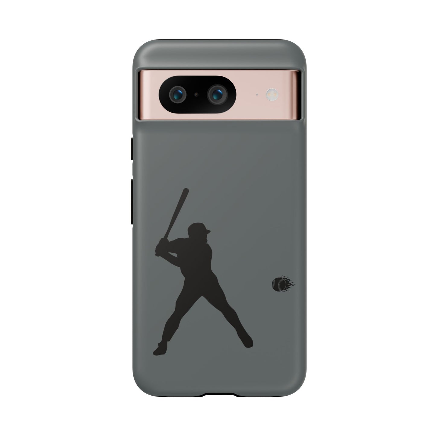 Black iPhone case with white baseball silhouette design, protective sporty Printify phone cover for iPhone models.