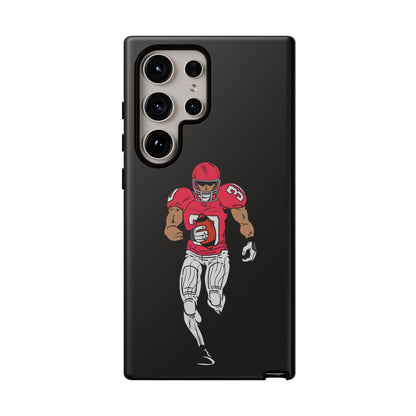 Black football player tough phone case for iPhone, featuring sporty design and protective durability from Printify.